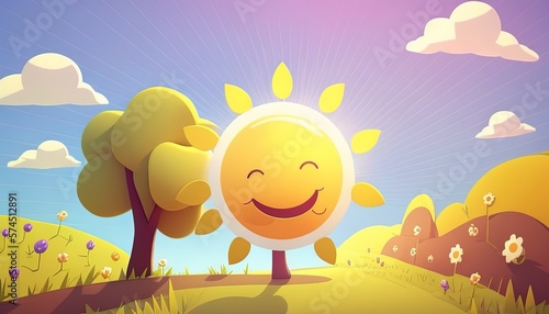 A cheerful environment background with a cute sunshine  a playful and sunny illustration perfect for uplifting vibes