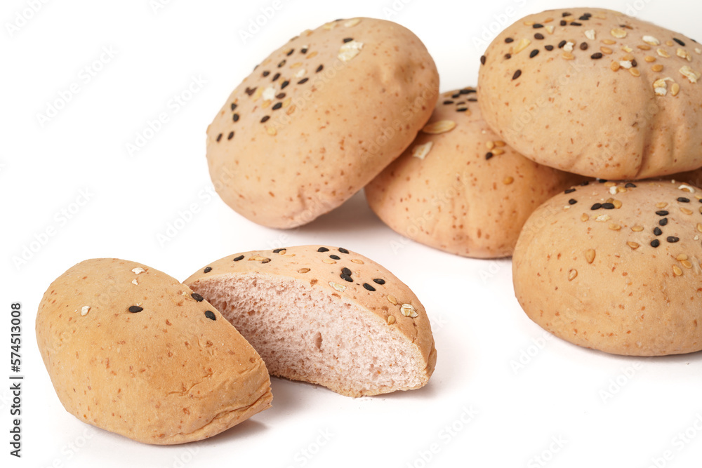 A pile of bread on a white background A pile of bread on a white background