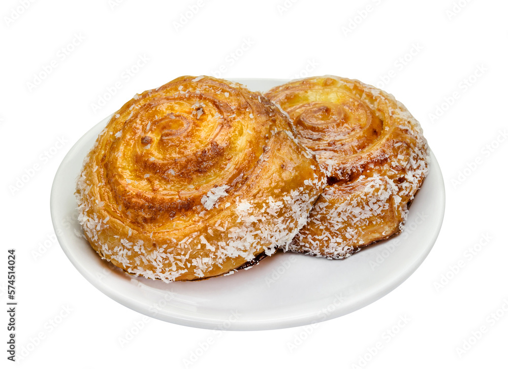 Cinnamon rolls with coconut isolated