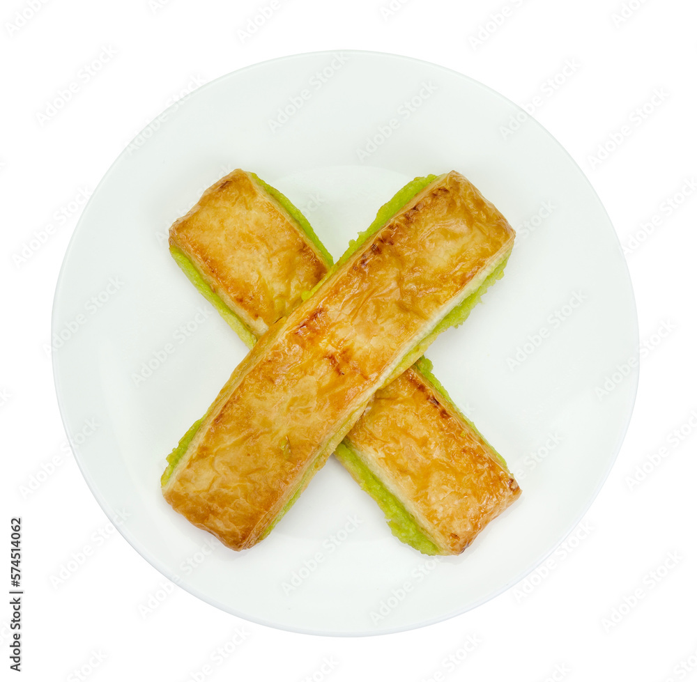 custard bread in a white plate isolated custard bread in a white plate isolated