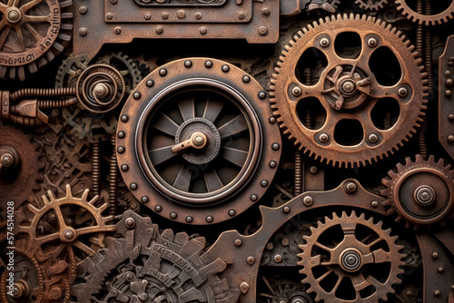 Tableau sur toile Vintage rusty Machinery gears steampunk background. Generative AI