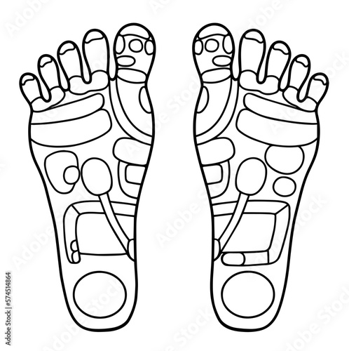 足つぼ反射区、白黒の線画