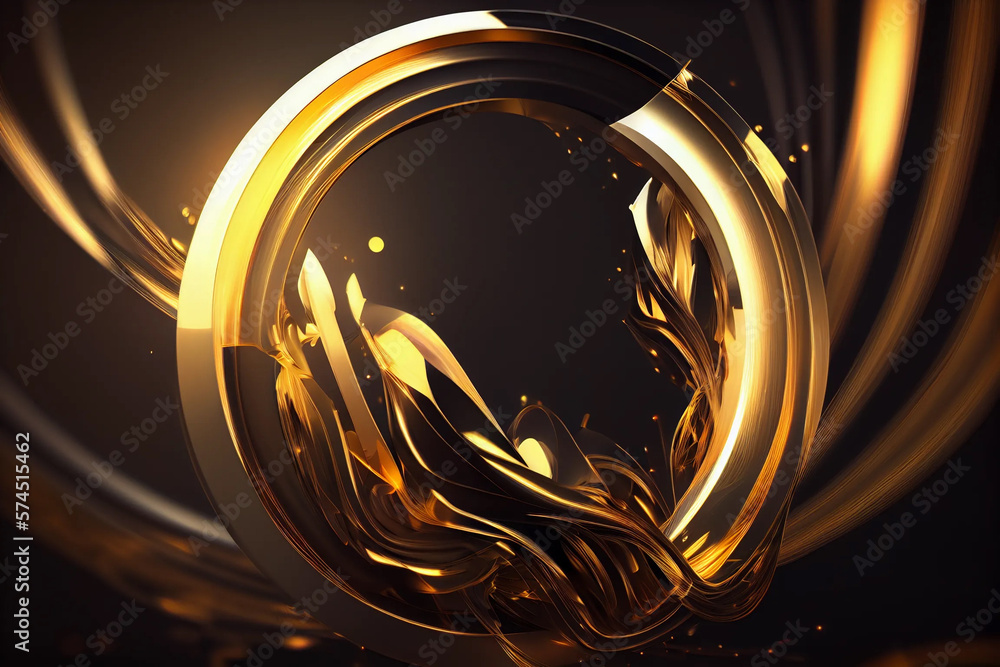 Golden Ring of Light: Abstract Circular Glow Effect on Black Background, generative ai