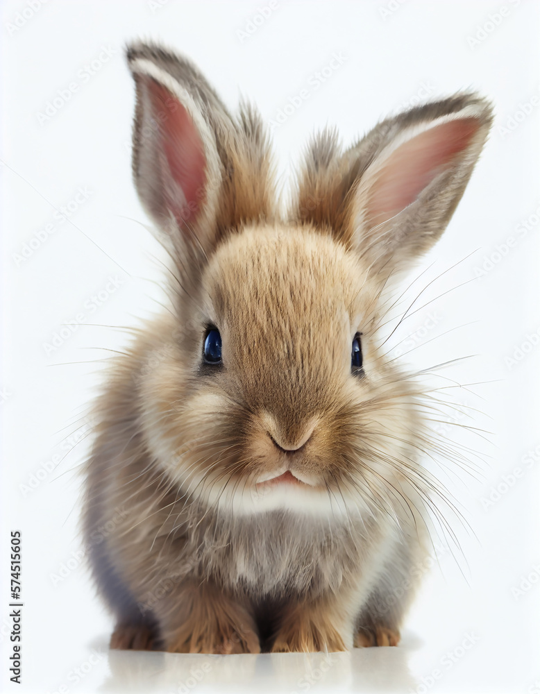 Adorable Baby Bunny on White Background. Generative ai