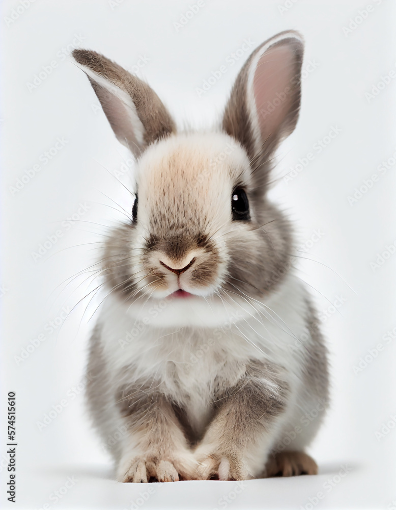Adorable Baby Bunny on White Background. Generative ai Adorable Baby Bunny on White Background. Generative ai