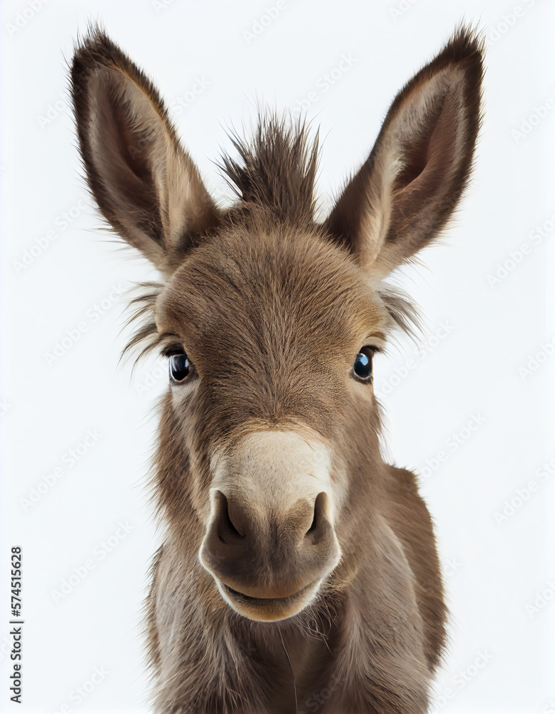 Adorable Baby Donkey on White Background. Generative ai