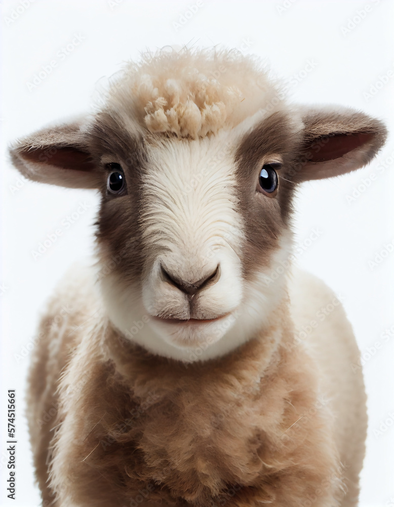 Obraz premium Adorable Baby Lamb on White Background. Generative ai