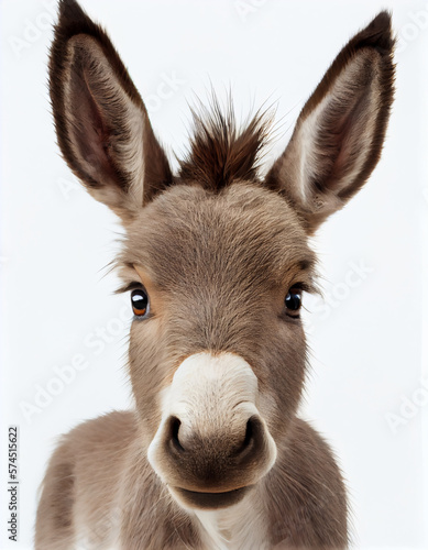 Adorable Baby Donkey on White Background. Generative ai