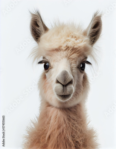 Adorable Baby Llama on White Background. Generative ai