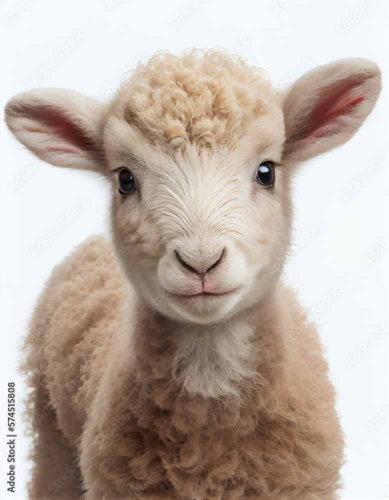 Adorable Baby Lamb on White Background. Generative ai