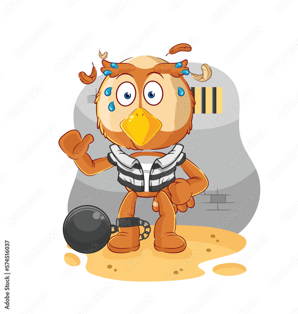 Obraz premium owl criminal in jail. cartoon character