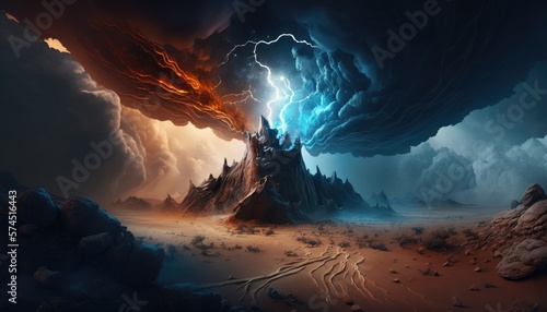 Thunderous Skies: Alien Planet in the Midst of a Storm, AI Created