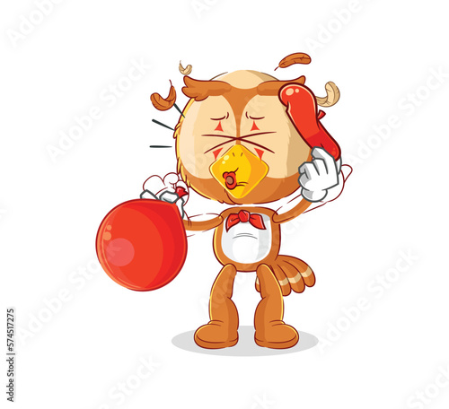 owl pantomime blowing balloon. cartoon mascot vector