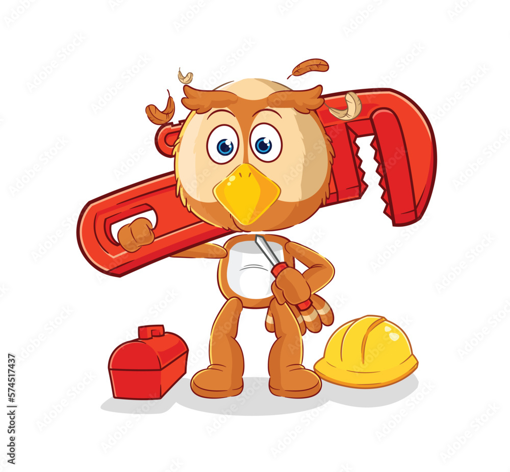 Fototapeta premium owl plumber cartoon. cartoon mascot vector
