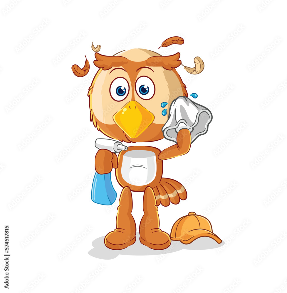 Naklejka premium owl cleaner vector. cartoon character