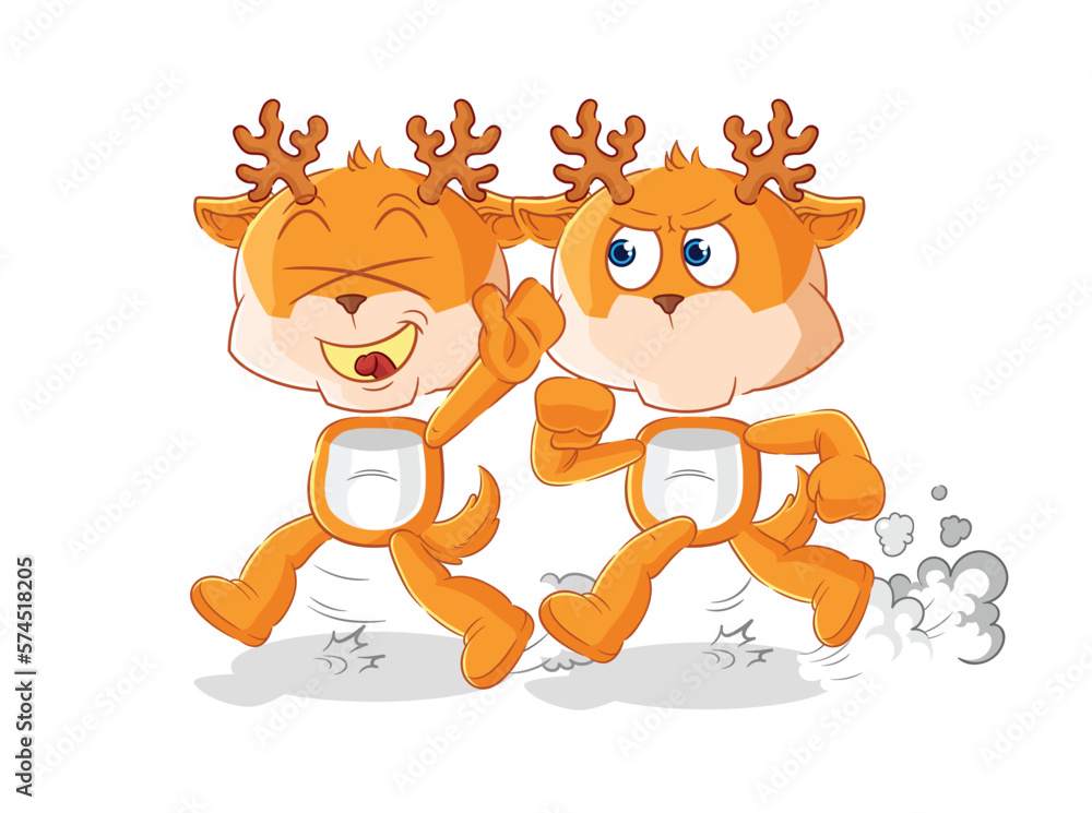 Fototapeta premium deer play chase cartoon. cartoon mascot vector