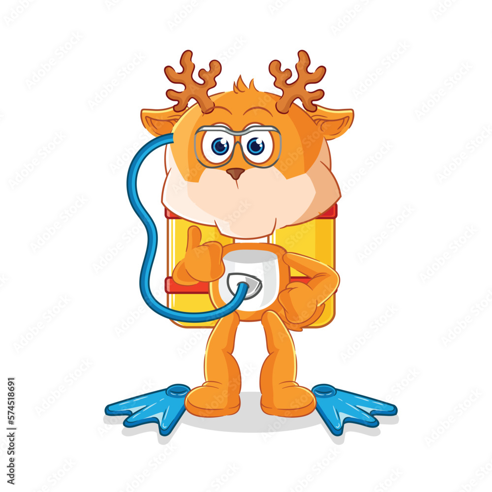 Fototapeta premium deer diver cartoon. cartoon mascot vector