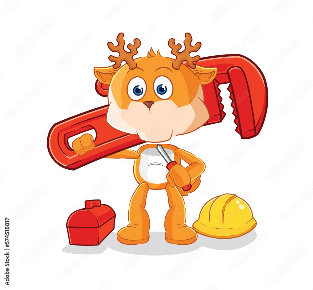 deer plumber cartoon. cartoon mascot vector