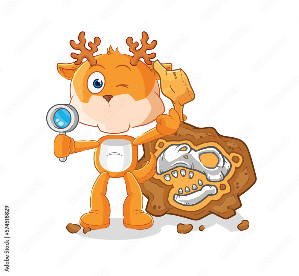 Fototapeta premium deer archaeologists with fossils mascot. cartoon vector