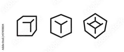 Cube icon. 3D box in different styles. Black block, Cubic icon symbol logo illustration,editable stroke, design style isolated on white