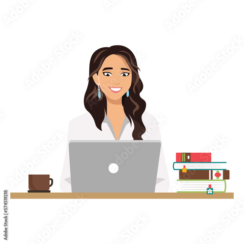 Beautiful Business women working on laptop vector illustration