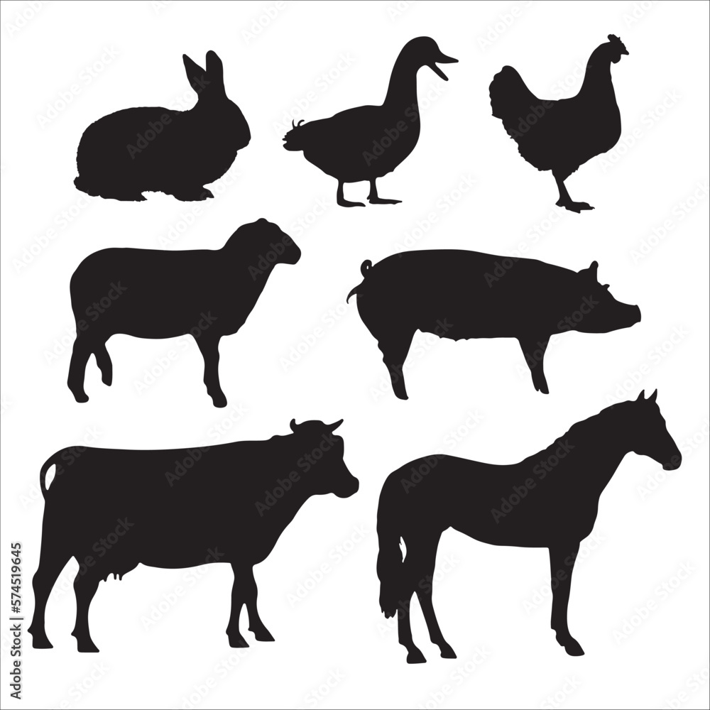 farm animals silhouettes vector illustration Stock Vector | Adobe Stock