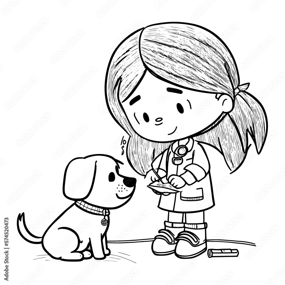 cute cartoon veterinary nurse smiling with a dog Stock Vector | Adobe Stock