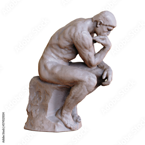 The Thinker Statue by the French Sculptor Rodin isolated. PNG transparency	