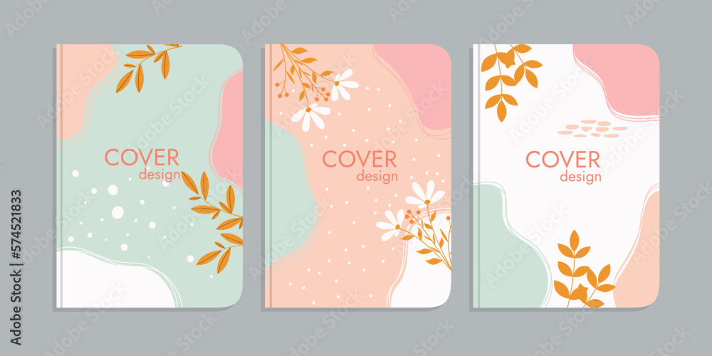 set of book cover designs with hand drawn floral decorations. beautiful