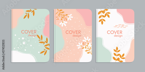 set of book cover designs with hand drawn floral decorations. beautiful botanical abstract background .size A4 For notebook, planner, brochure, book, catalog
