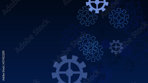 Industrial science, clockwork, technology. Technical blueprint template illustration on dark blue vector background.