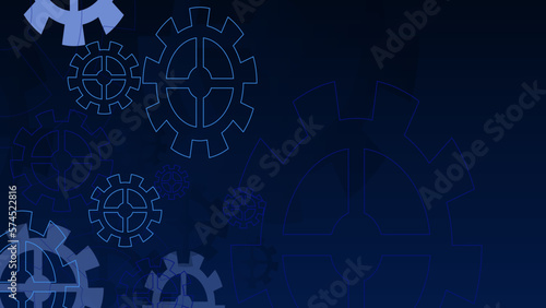 Industrial science, clockwork, technology. Technical blueprint template illustration on dark blue vector background.