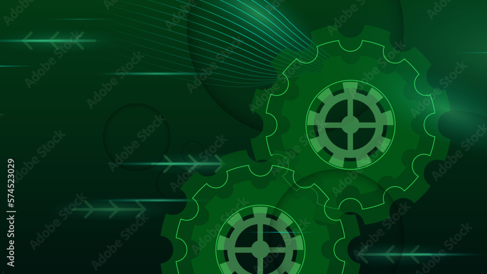 Green mechanical gears background. Creative thinking concept. 3D illustration.