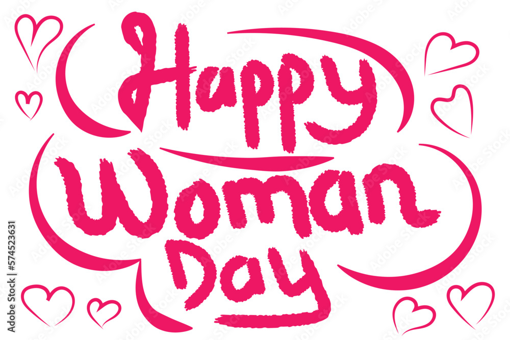 Hand drawing typography style of Happy Woman day. Happy woman day vector illustration with pink color hand drawing style, Hand drawing typography style of Happy Woman day. Happy woman day vector illustration with pink color hand drawing style,