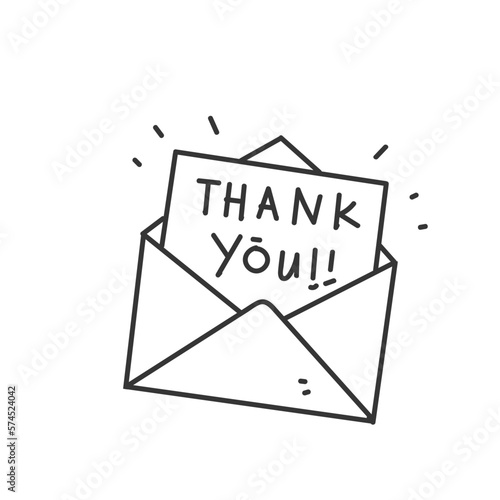 hand drawn doodle person opening thank you letter mail illustration vector
