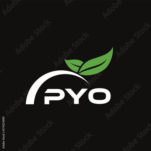 PYO letter nature logo design on black background. PYO creative initials letter leaf logo concept. PYO letter design. photo