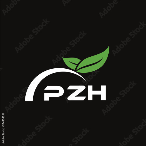 PZH letter nature logo design on black background. PZH creative initials letter leaf logo concept. PZH letter design.