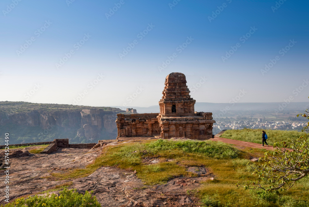 Upper Shivalaya temple on top of hillock which was built by the Badami Chalukyas in Badami, Karnataka, India