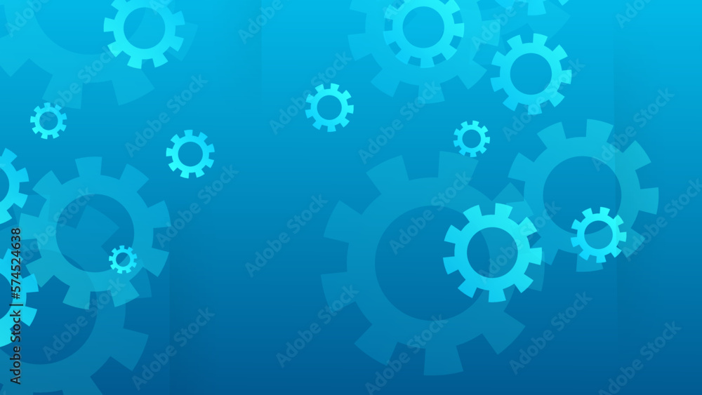 Background of cogwheels and clock mechanism on soft blue.