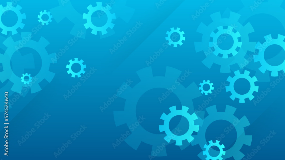 Background of cogwheels and clock mechanism on soft blue.