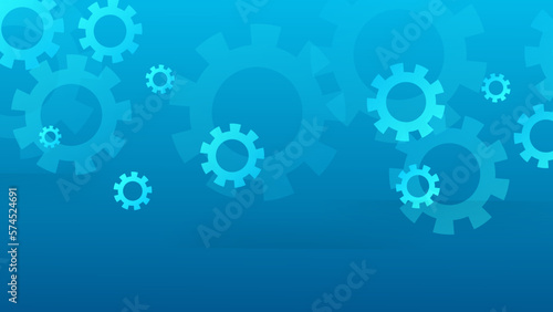 Background of cogwheels and clock mechanism on soft blue.