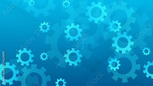 Background of cogwheels and clock mechanism on soft blue.