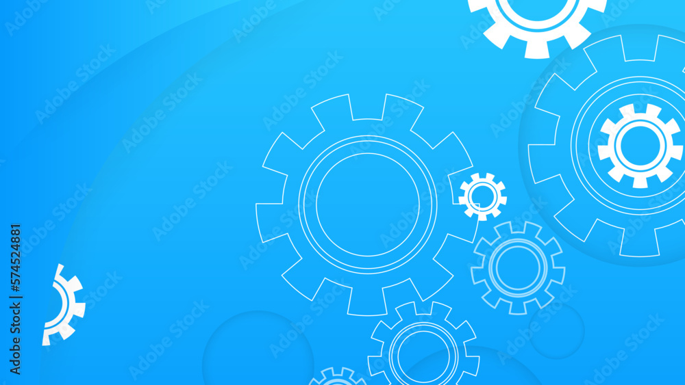 Background of cogwheels and clock mechanism. Abstract industrial technology concept, gears connection on blue background.