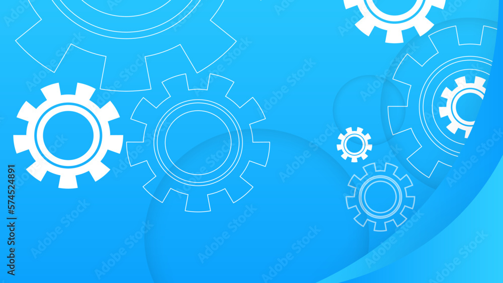 Background of cogwheels and clock mechanism. Abstract industrial technology concept, gears connection on blue background.