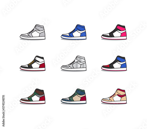 9 Flat Design Illustration set of Side View Sneaker 2