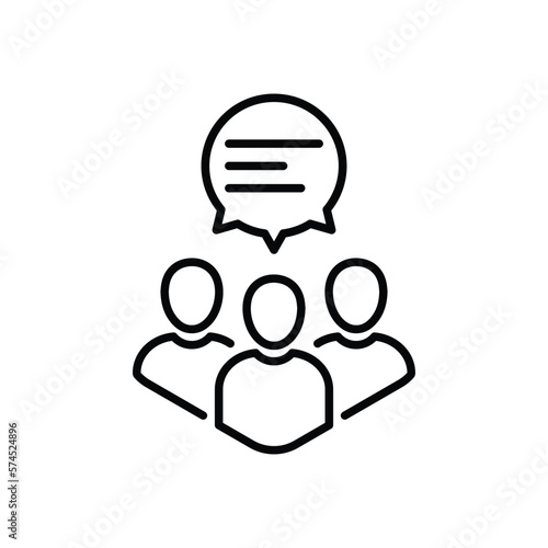thin line teamwork icon like virtual webinar or chatroom. simple outline trend modern thought logotype graphic lineart stroke art design isolated on white. concept of three people with speechbubble