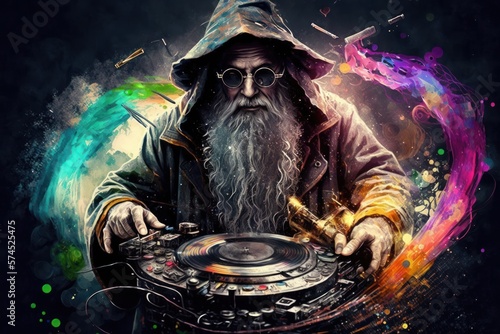 Obraz na płótnie wizard dj colorful crazy music party rave, generative by A