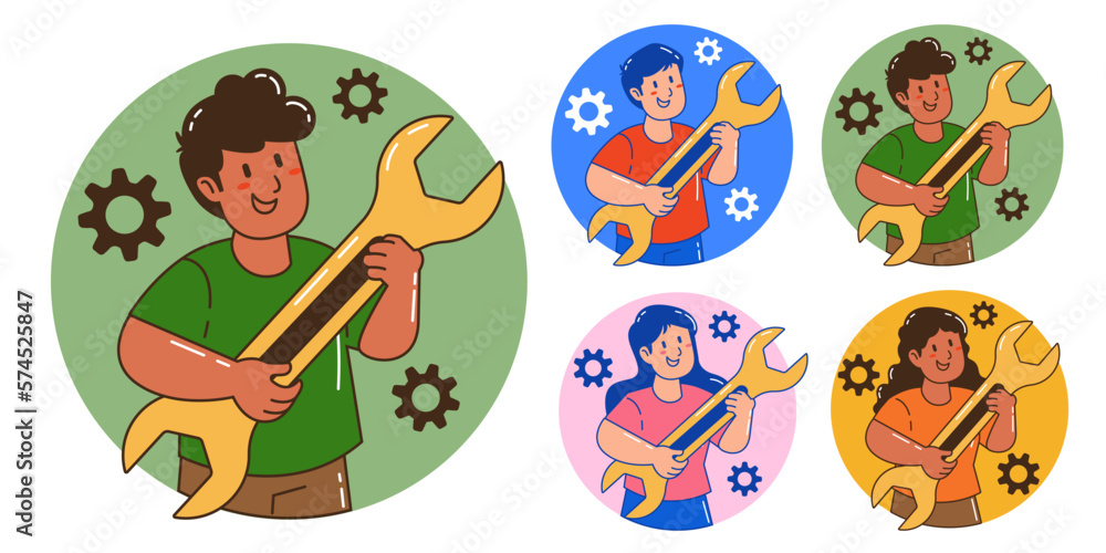 people hold wrench, Technical support and repair concept people hold wrench, Technical support and repair concept