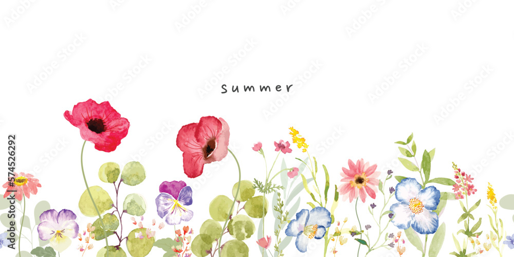 watercolor arrangements with small flower summer and spring. Botanical illustration minimal style. - obrazy, fototapety, plakaty 