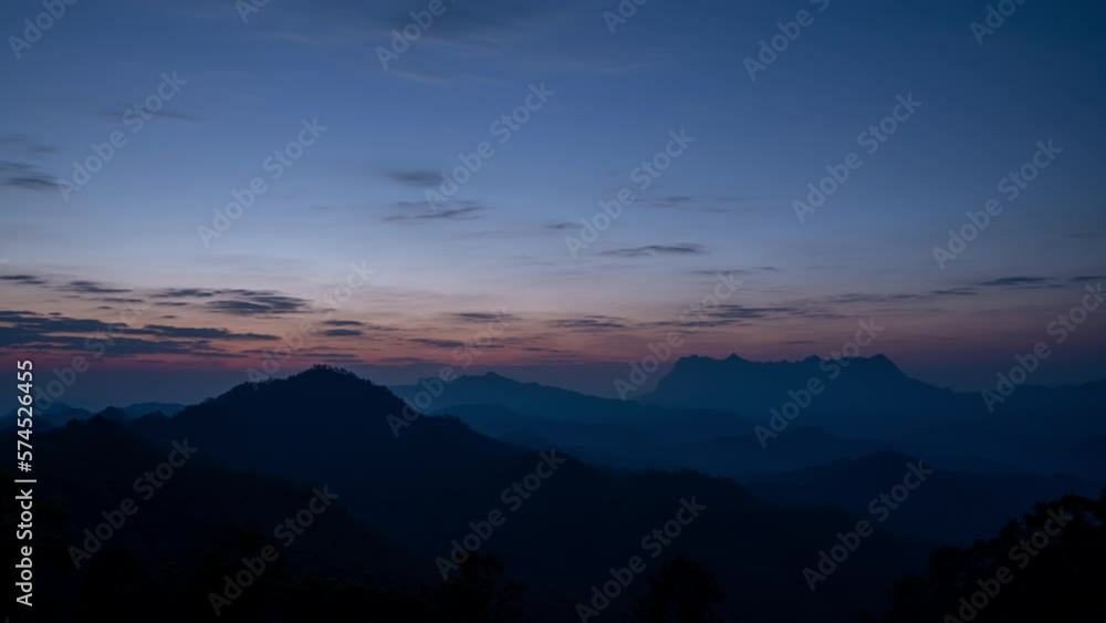 Time lapse view of beautiful morning sunrise with moving clouds above Doi Luang Chiang Dao landscape in Chiang Mai, Thailand Time lapse view of beautiful morning sunrise with moving clouds above Doi Luang Chiang Dao landscape in Chiang Mai, Thailand